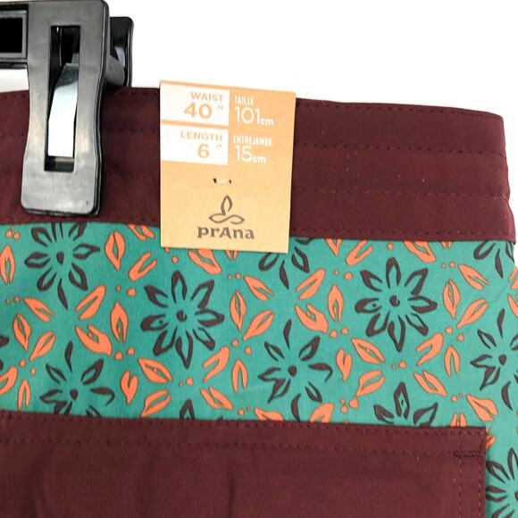 PRANA Men's Vintage Boardshort Size 40 Green Cove Geo Floral 6" Inseam Swim NWT - Picture 8 of 9